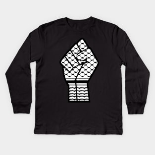 Keffiyeh Black Power Fist - Right Side - Back Kids Long Sleeve T-Shirt